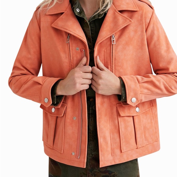 Desigual Straight Multi Pocket Jacket, Salmon, Size Small - Picture 2 of 10